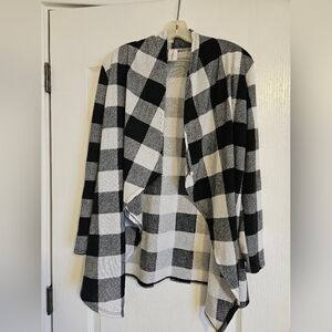 Black and White Plaid Cardigan w/Elbow Patches